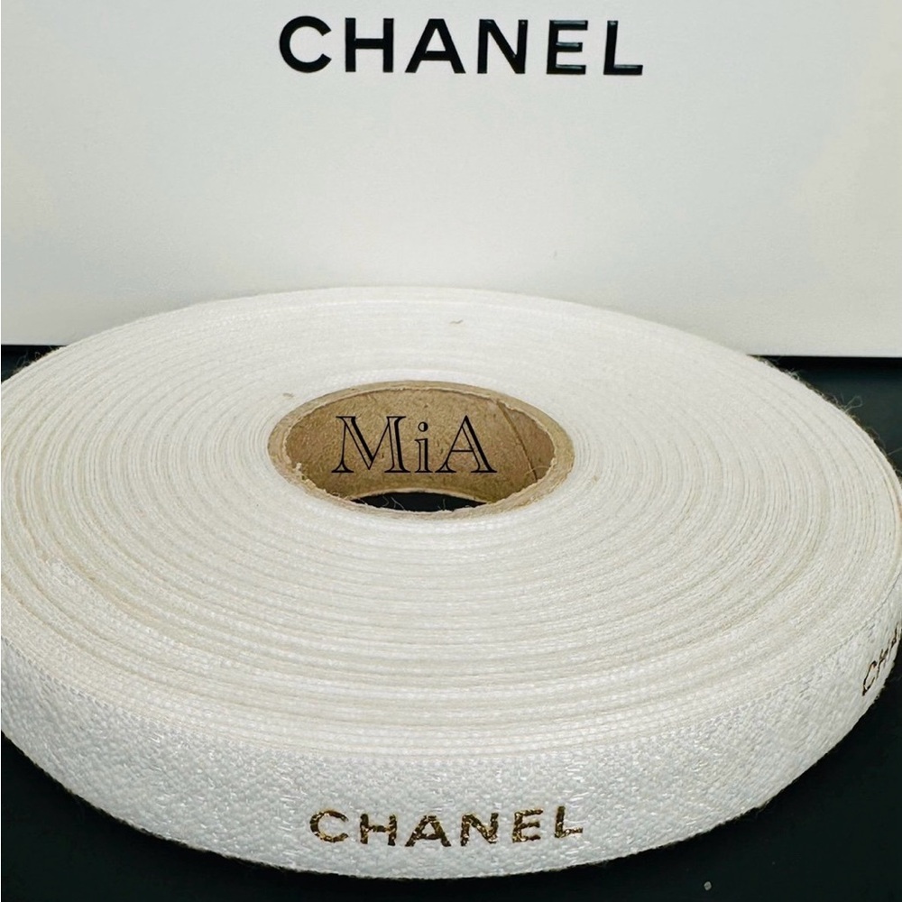 CHANEL Ribbon Full Roll 25m/ 27Yards (White With Gold Logo)